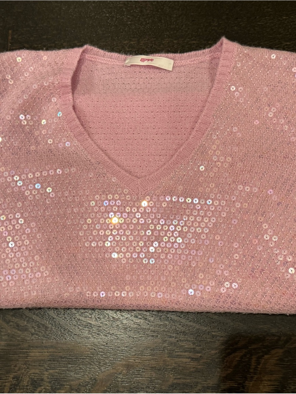 Leggiadro CashmerePink Sequin V-Neck Sweater